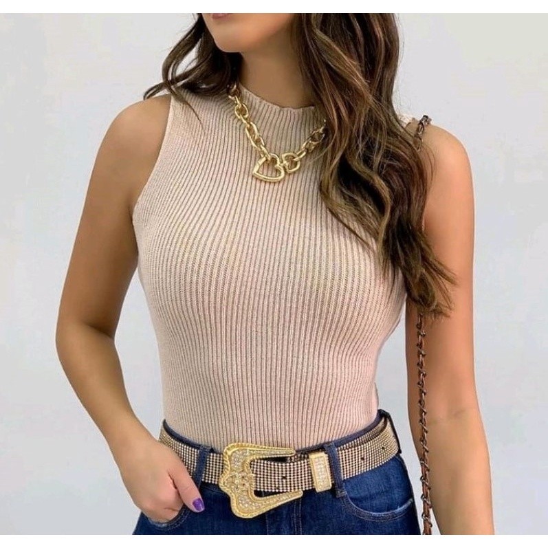 Blusinha Garrafinha Feminina Tricot Modal Canelada Gola Alta / Tendência Moda Blogueira / Envio Já