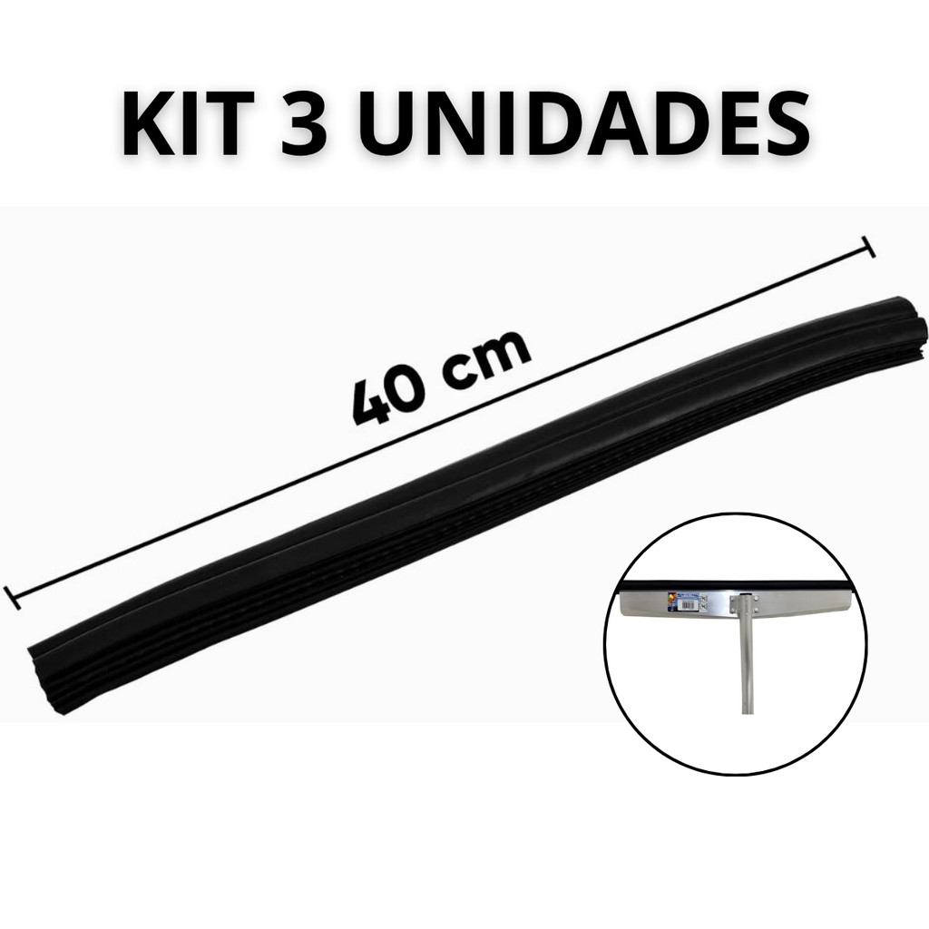 Kit 3 Refil 40CM Borracha Rodo Alumínio Reforçado