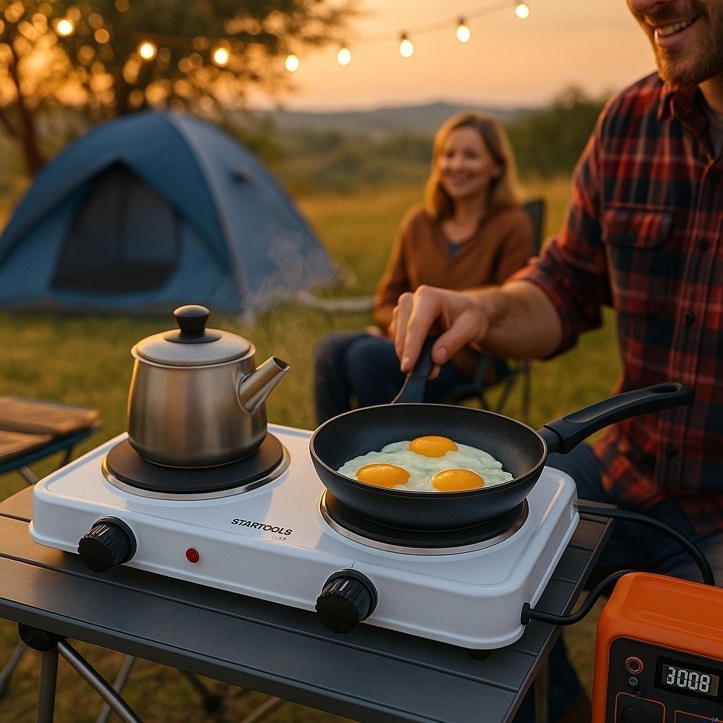 Fogareiro Elétrico 2 Bocas Cozinha Compacto Aquecimento Chapa Camping Refeições Preparo Pequeno