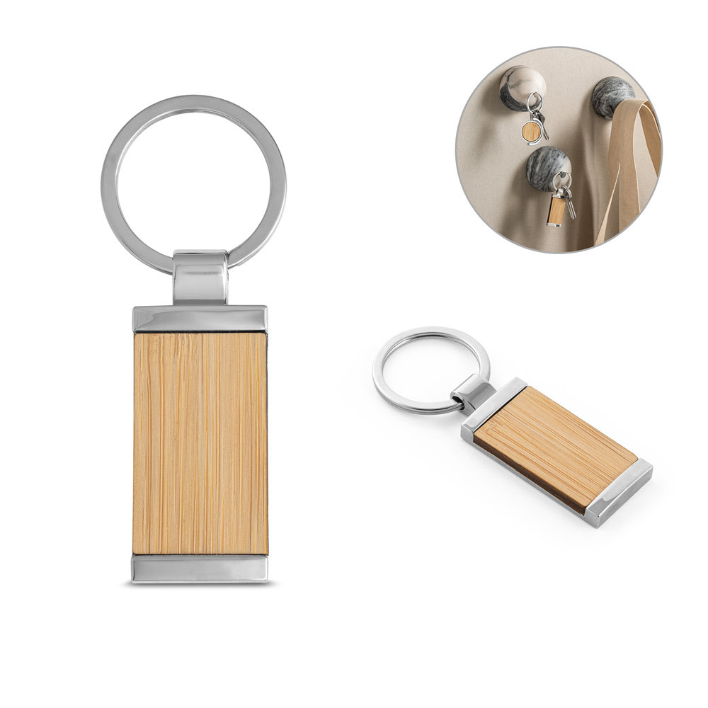 HOMER SQUARE. Chaveiro retangular em bambu com revestimento em metal
