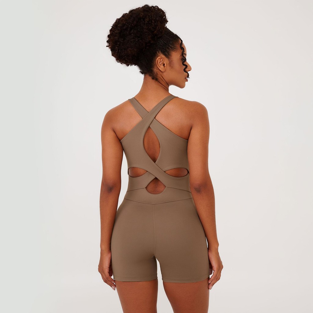 Macaquinho Transpassado Costas Castanho Poliamida Com Bojo em Oferta na Shopee