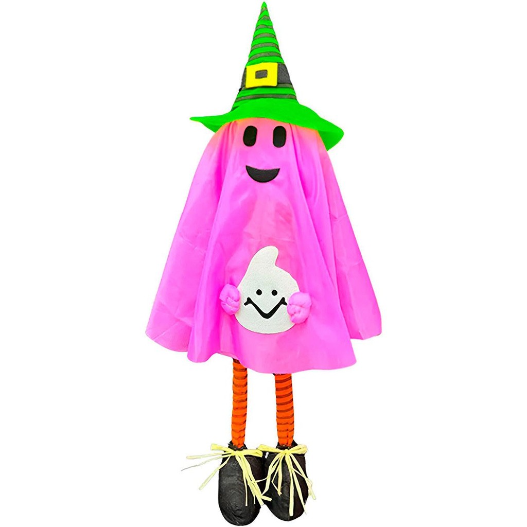 Decoração Halloween Entrada Porta Hall Apartamento Fantasminha Fofo Luxo com Perna Longa Chapeu de Bruxa Grande 110cm