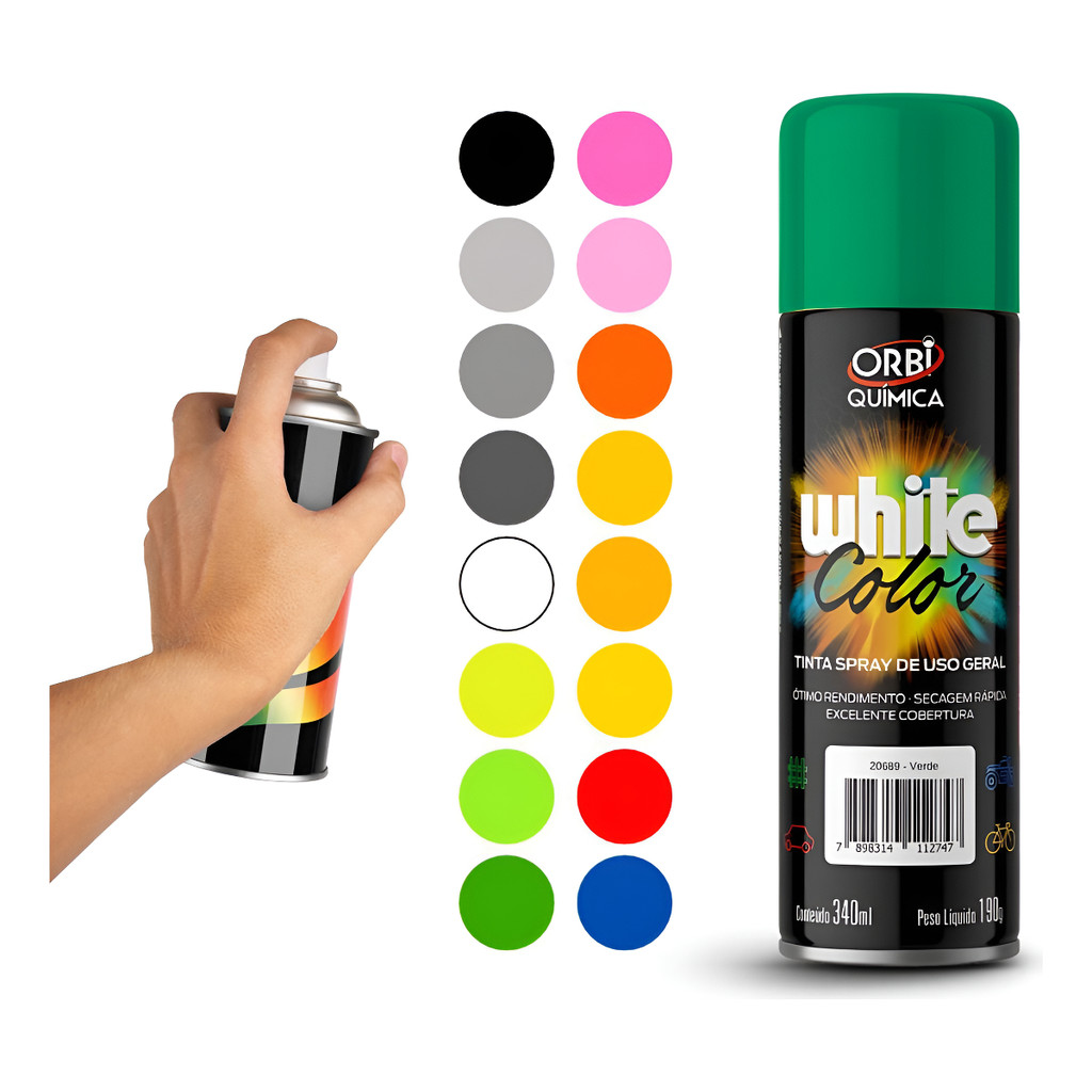 Tinta Spray Orbi 340ml Brilhante Uso Interno E Externo P/ Diversas Superfícies