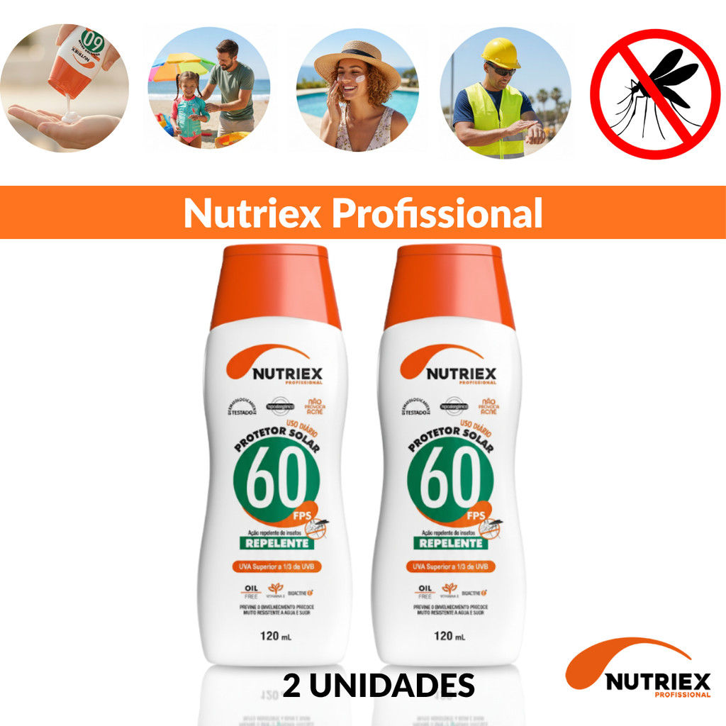 Kit 2 Protetores Solares Nutriex FPS60 Com Repelente 120ml Proteção Total em Oferta na Shopee