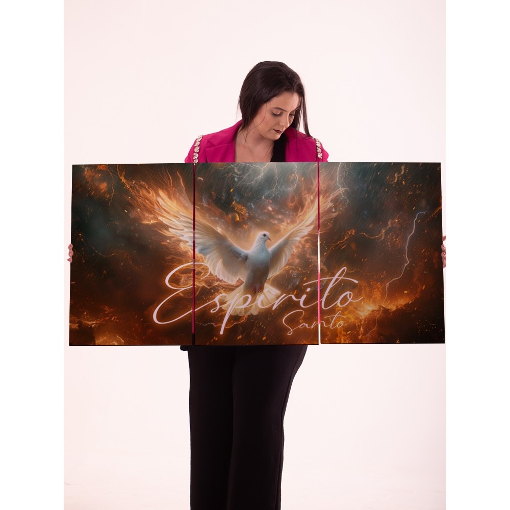 Quadro Decorativo Espírito Santo com Pomba Branca Arte Religiosa Cristã Símbolo de Paz e Fé Painel