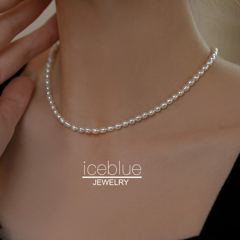 iceblue-Elegante Pérola Frisado Colar Para Mulher 14K Banhado A Ouro À Prova Dwaterproof Água Não Manchar Colares De Aço