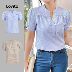 Lovito Elegante Blusa listrada estampada plissada para mulheres L132ED269