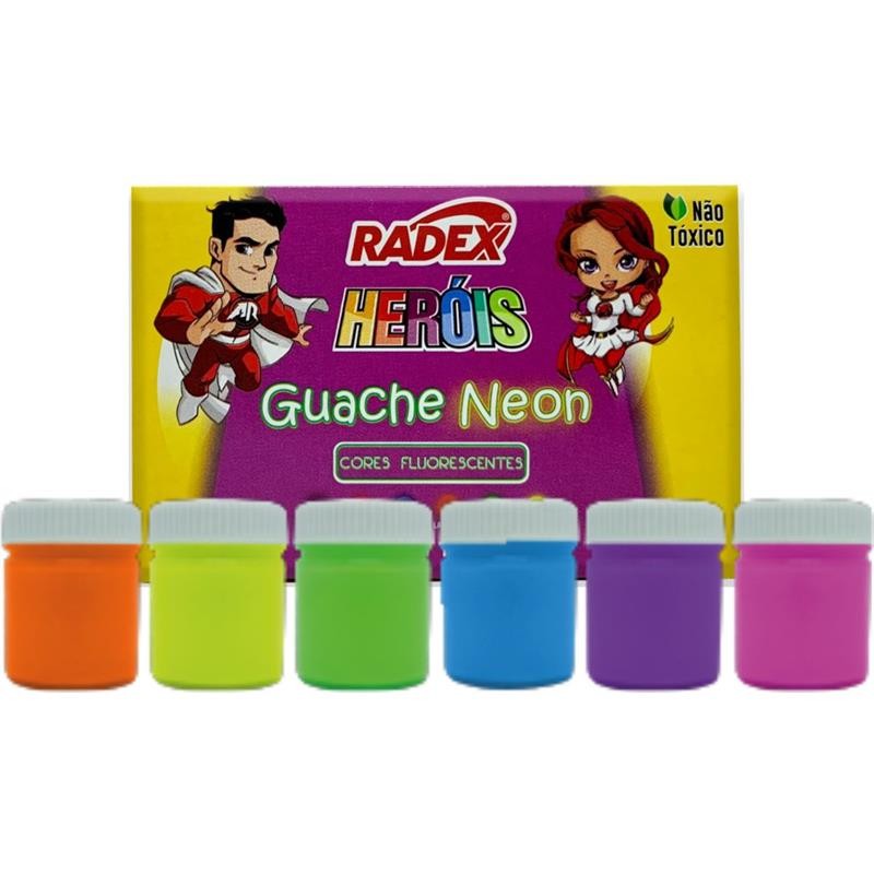 Tinta Guache Neon RADEX com 6 cores de 15ml em estojo