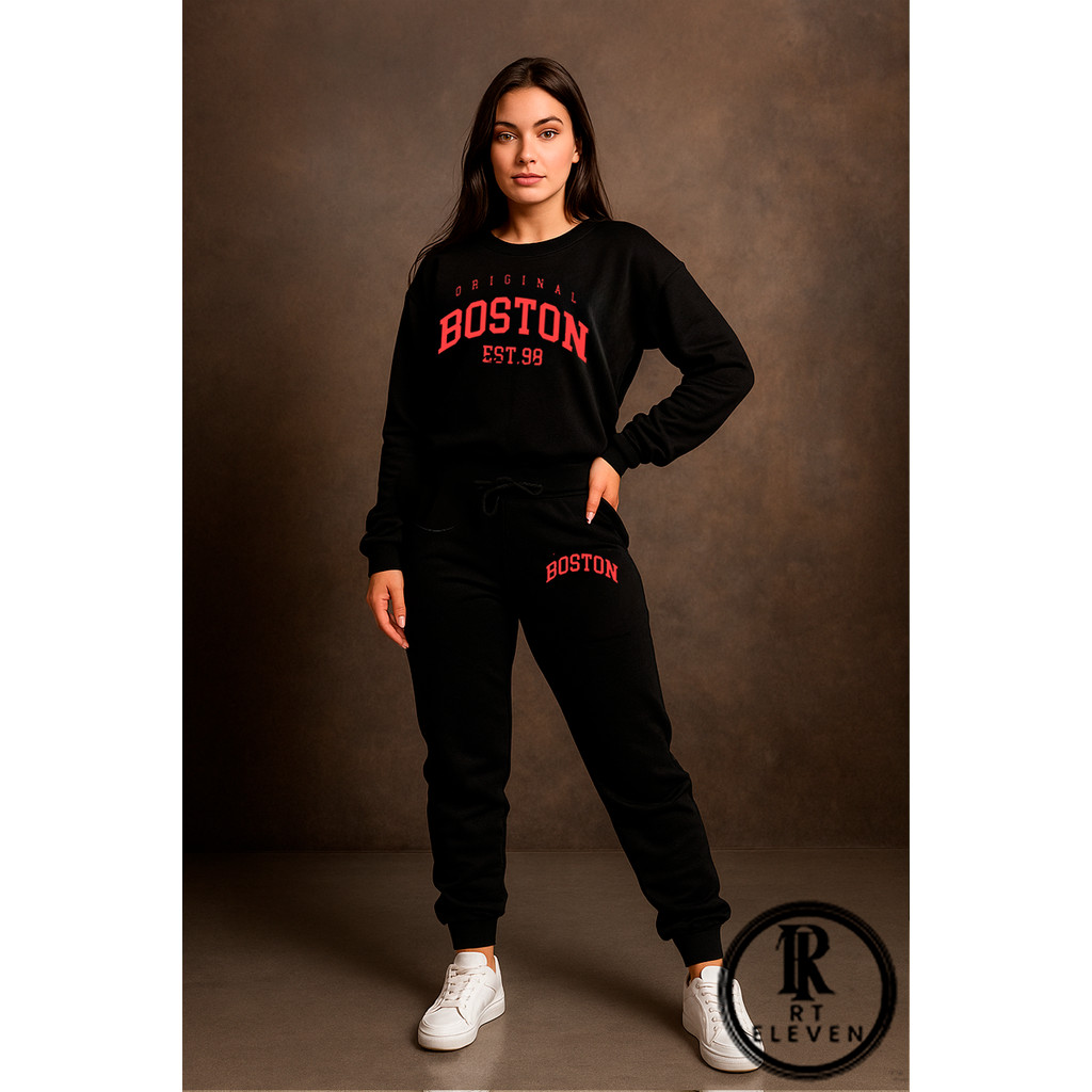 Conjunto Moletom Feminino Boston east 98 Gola Careca  Blusa De Frio Blusa + Calça Moletom Diversas Cores Envio Rápido