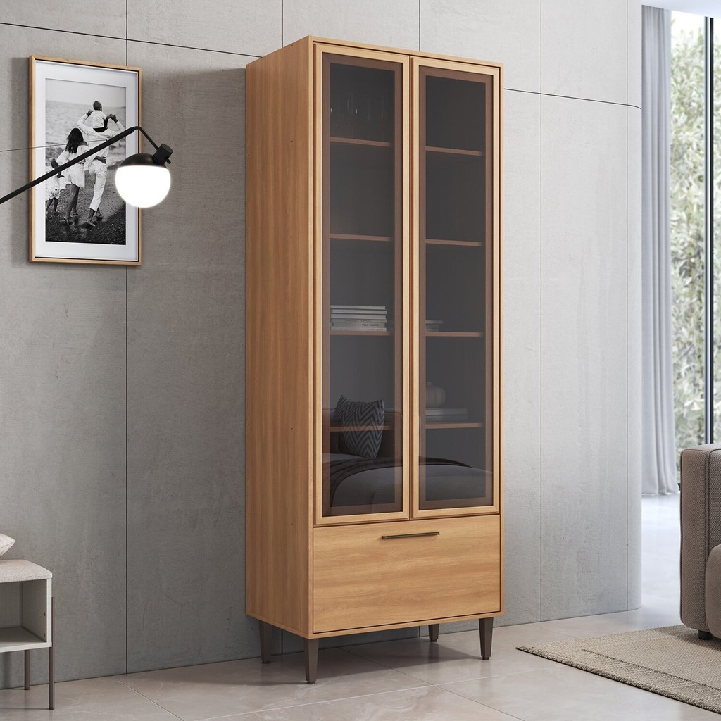 Cristaleira 0,81m 2 Portas de Vidro 1 Gaveta Jade em Oferta na Shopee