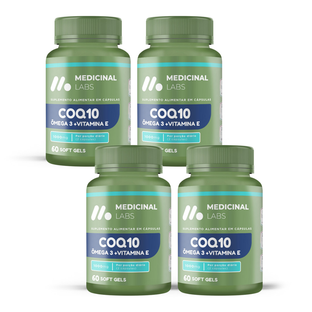 KIT 4 COQ10 + OMEGA 3 + VITAMINA E 1000MG 60 SOFTGELS MEDICINAL LABS