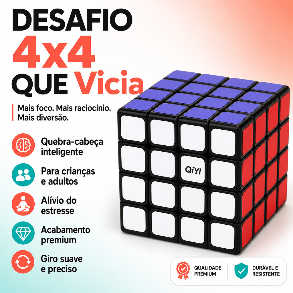 Cubo Mágico 4x4 Profissional Brinquedo Educativo Antiestresse para Crianças e Adultos Giro Suave