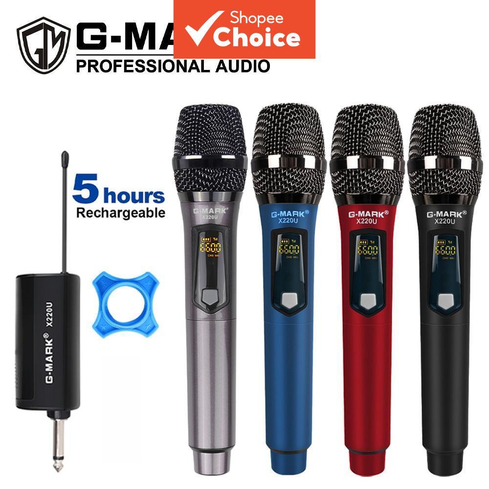Microfone Sem Fio G-MARK X220U UHF Profissional de Mão com Receptor Recarregável de 5 Horas
