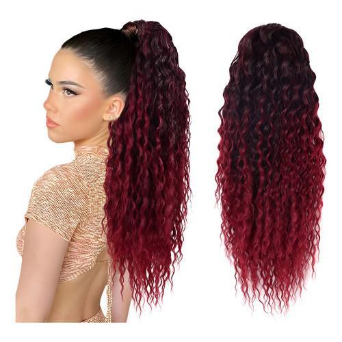 Rabo De Cavalo Aplique Cacheado Marsala Bio Orgânico 60cm Vermelho Marsala