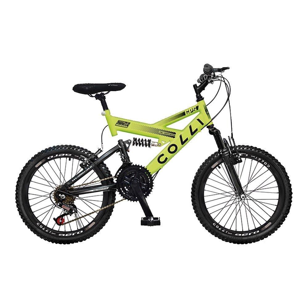 Bicicleta Infantil Colli GPS20 | Aro 20, 21 Marchas,Quadro 14, Aço Carbono, Dupla Suspensão, Amarelo