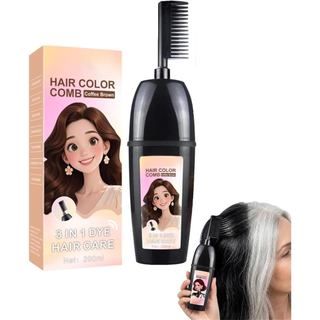 Pente 3 em 1 para Coloração de Cabelo com Escova Integrada, Portátil, Extrato Vegetal, Cobertura Suave para Cabelos Gris