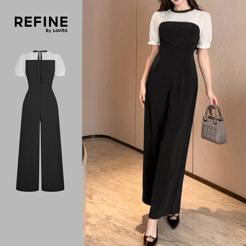 (Refine by Lovito) Vestido Elegante 2 em 1 Preto Primavera/verão para mulheres LR35E068