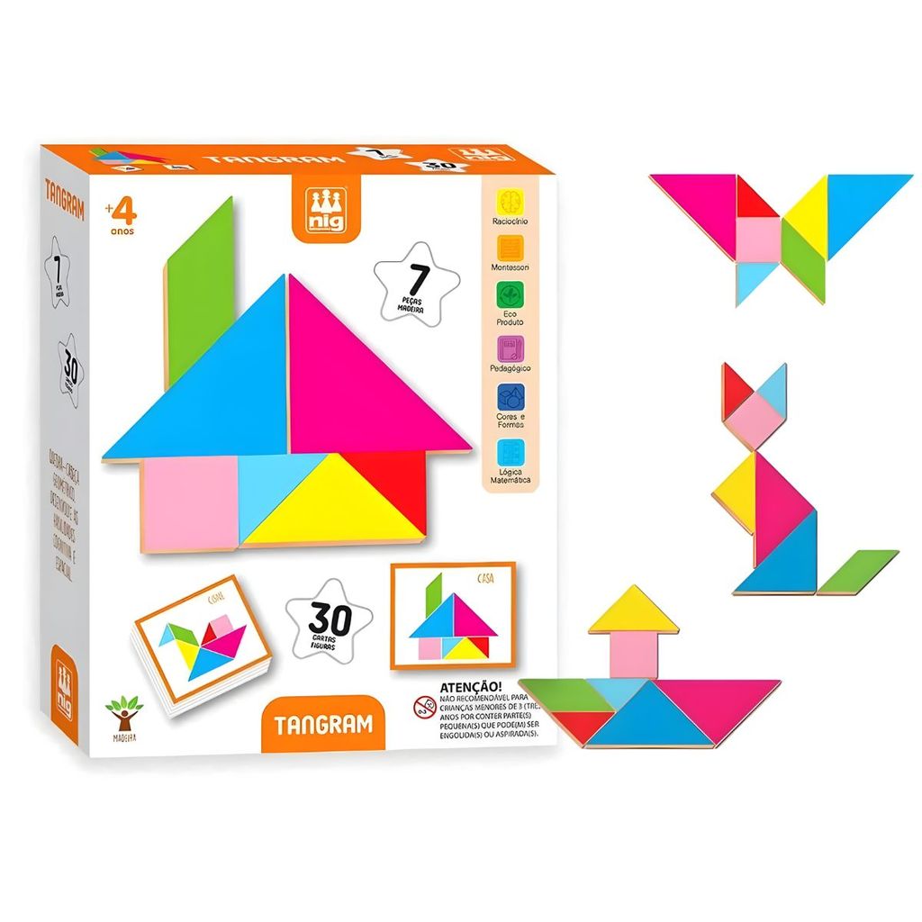 Quebra-Cabeça Tangram Geométrico Em Madeira 0447 - Nig