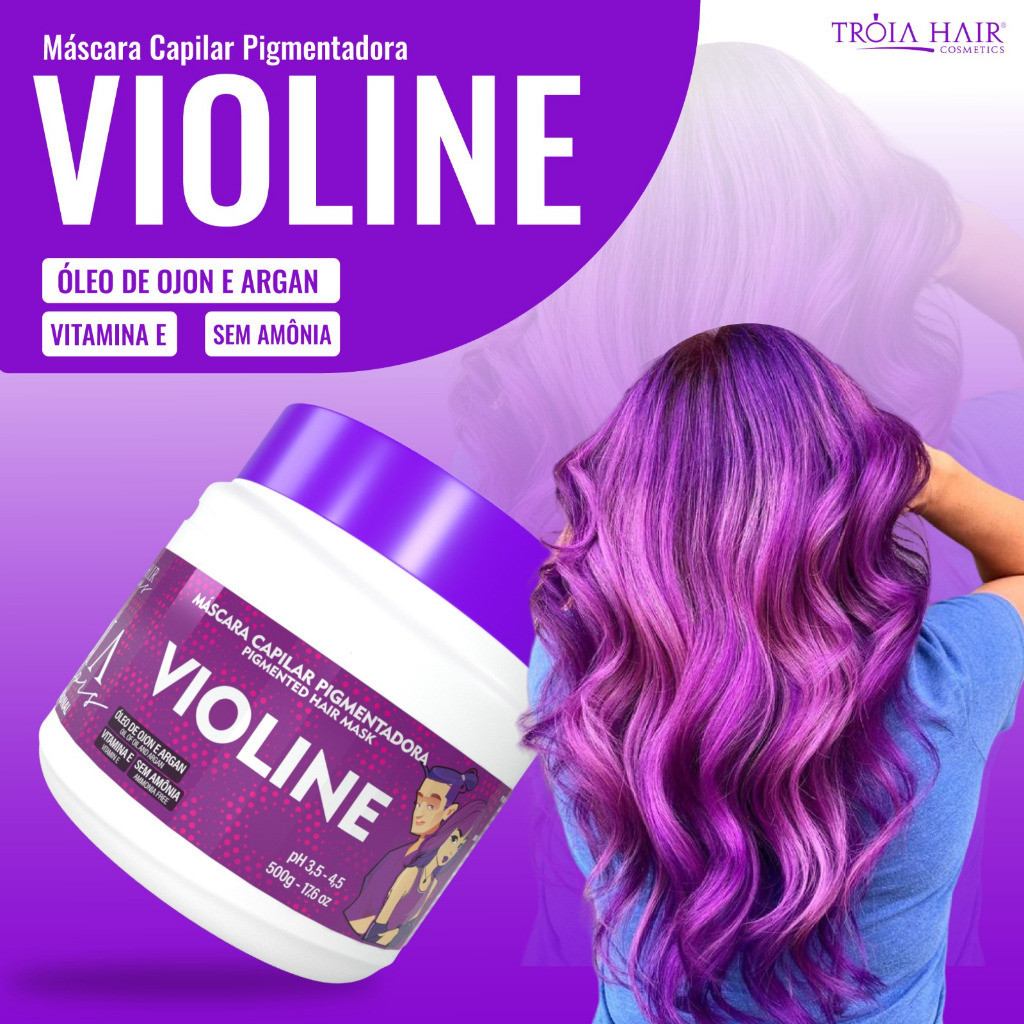 Máscara Capilar Pigmentadora Troia Colors Violine  500g Cor fantasia - Troia Hair