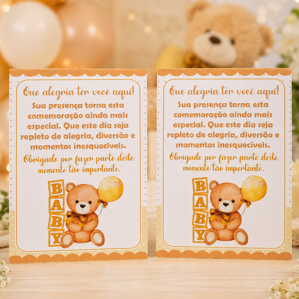 Plaquinha de Mesa Ursinho Neutro Chá Revelação | Centro de Mesa Lembrancinha de festa infantil Pronta Entrega