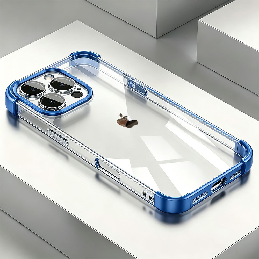 Logo da Apple Metal Cristal Claro Capa Capinha Para iPhone 16 15 14 Plus 13 12 11 Pro Max Anti-Queda De Quatro Cantos