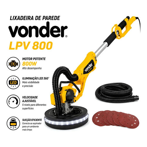 Lixadeira de Parede com LED 800W Girafa para Gesso Drywall Massa Corrida LPV800 Vonder