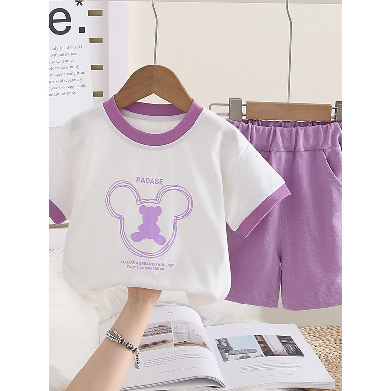 Meninas roupas de verão moda dos desenhos animados esportes de manga curta terno de duas peças bebê verão moda roupas da
