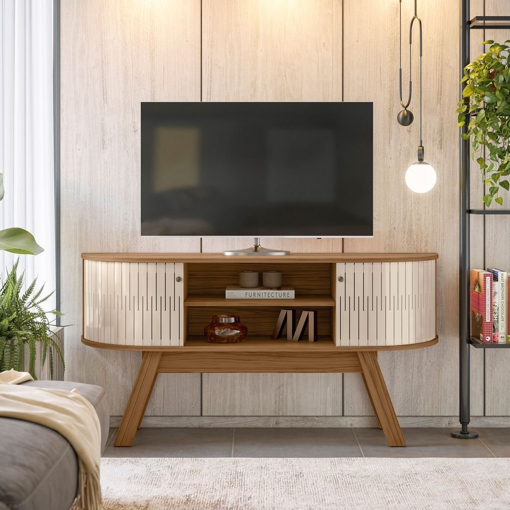 Rack para TV até 55 Polegadas MDF 136cm Curvo Atlanta Marrom Naturale/Off White