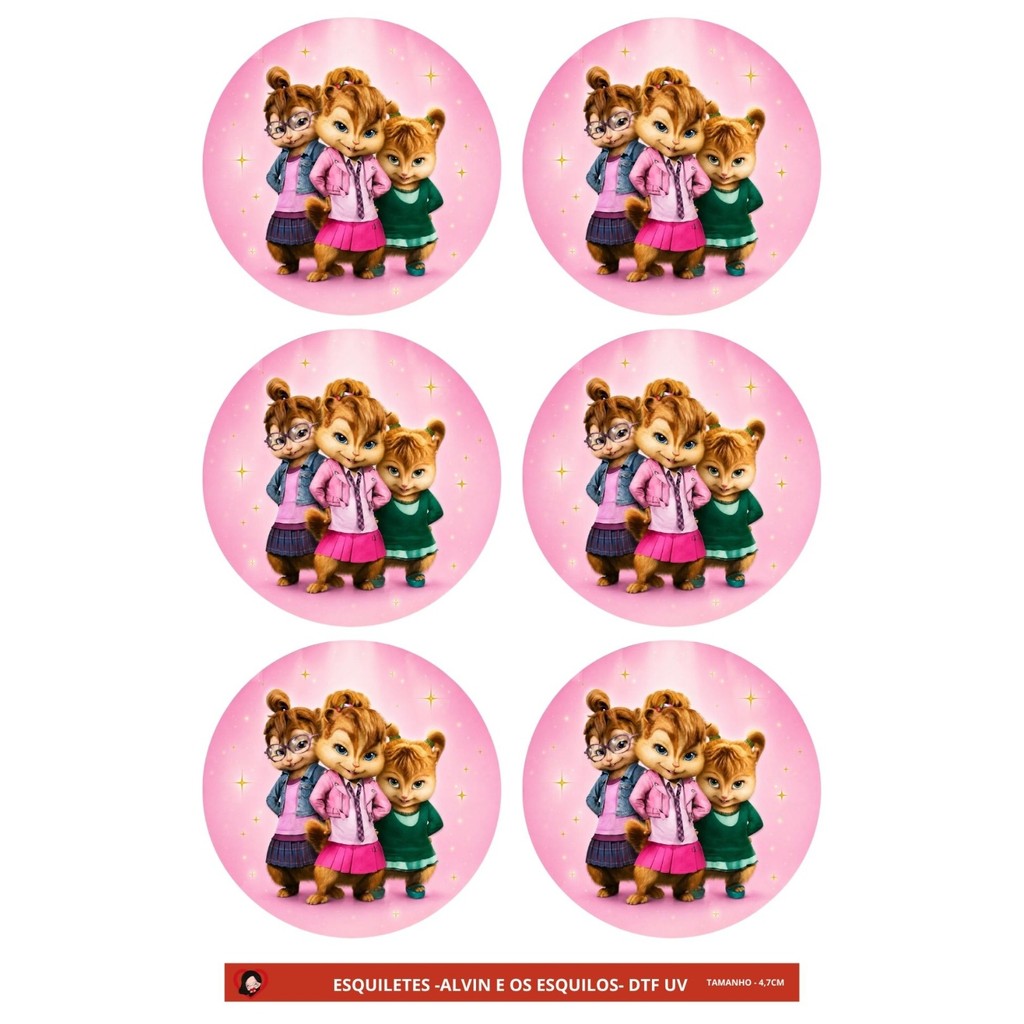 ADESIVO DTF UV ESQUILETES - ALVIN E OS ESQUILOS 4,7CM PARA APLICAR 10X15cm