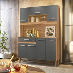 Armário de Cozinha 7 Portas 1 Gaveta Magazin Cinza/Marrom Freijó/Chumbo