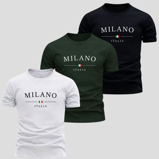 Kit 3 Camiseta Masculina 100% Algodão Premium Camisa Milano Streetwear Blusa Gola Lançamento