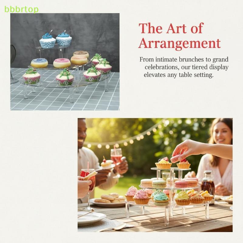bbbrtop Transparente Cupcake Display Risers Acrílico 3 Camadas Semicírculo Sobremesa Suporte Para Eventos De Cozinha Mes
