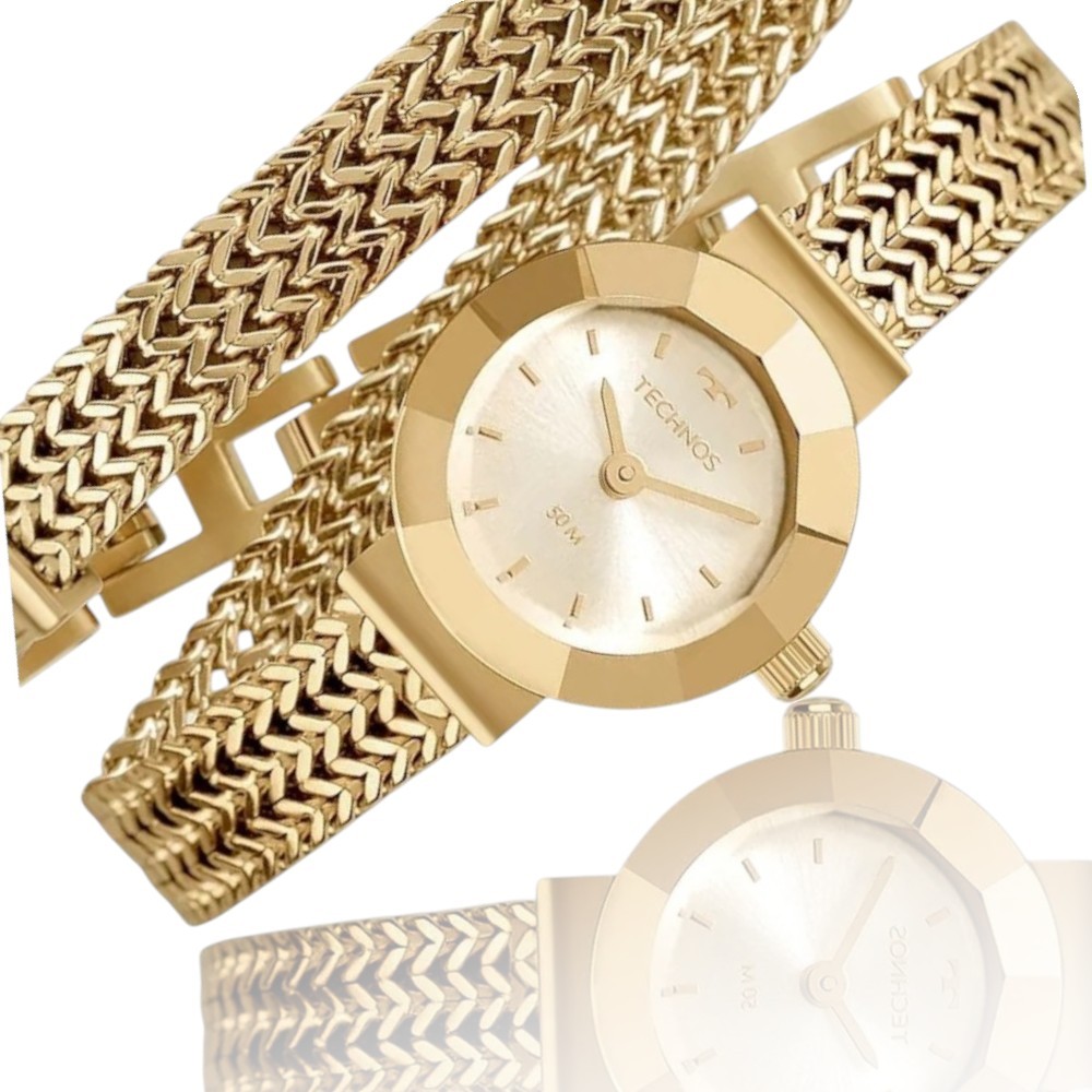 Relógio Feminino Technos Mini Dourado Aço Inox Fundo Dourado Analógico Original Presente 5Y20IP4X