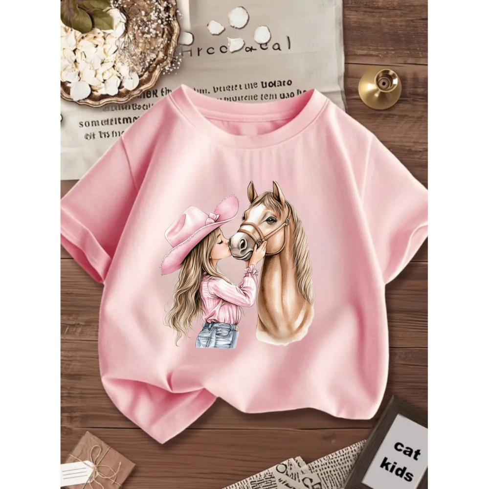 Camiseta Camisa Blusinha Infantil Juvenil Cavalo Cavalgada Menina Chapéu 100% Algodão Agro
