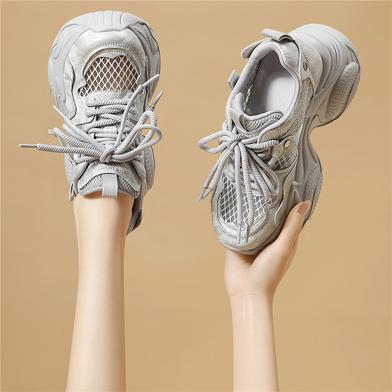 Aumentando papai sapatos femininos de sola grossa verão sapatos femininos malha respirável de sola grossa sapatos esport