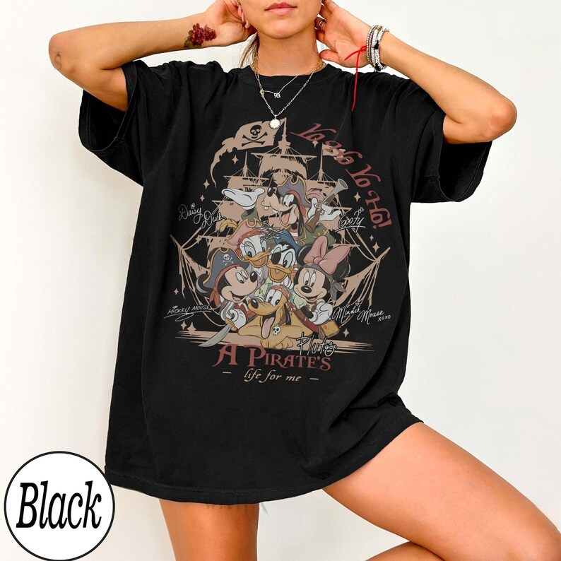 「BR.Moonlight」Camiseta Unissex Disney Mickey and Friends Assinaturas Piratas Estampa Divertida Confortável Estilosa T...