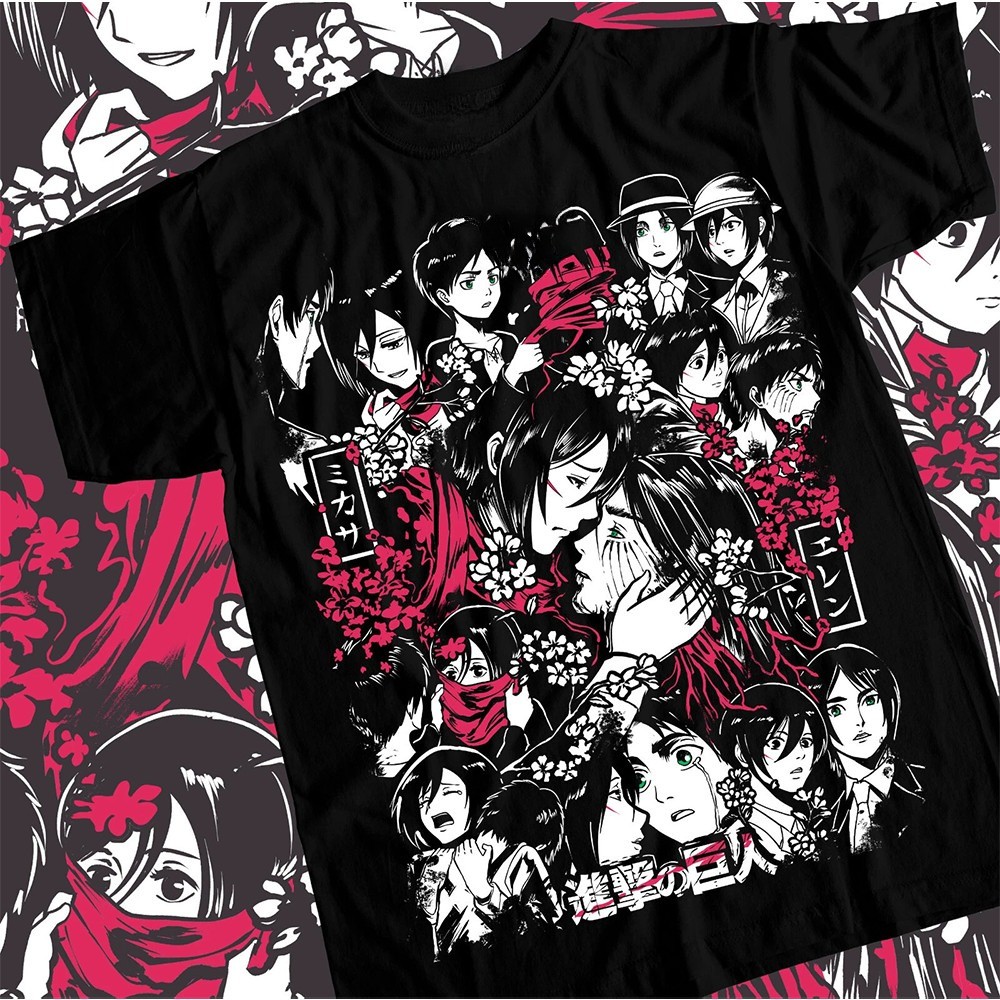 [Camiseta Premium em Algodão Puro]BOW Camiseta Masculina Feminina Estampa Attack on Titan Personagens Unissex Streetwear