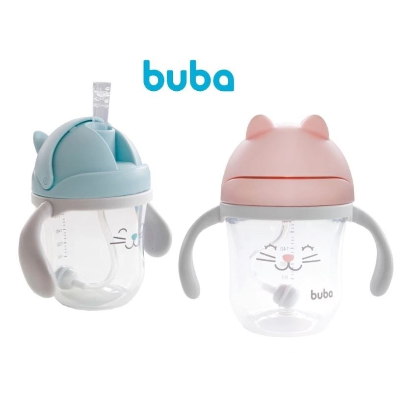 Copo Infantil Bebê Gatinho Anti-ingestão de Ar com Canudo em Silicone com Alça - Buba