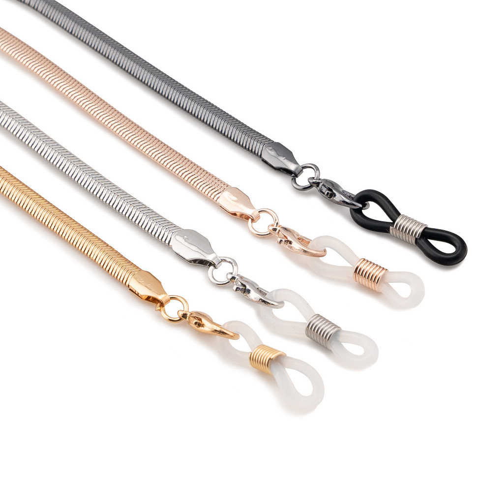Corrente de óculos de metal plana, corrente de máscara, corrente de óculos com sensação de cortina úmida, corrente anti-
