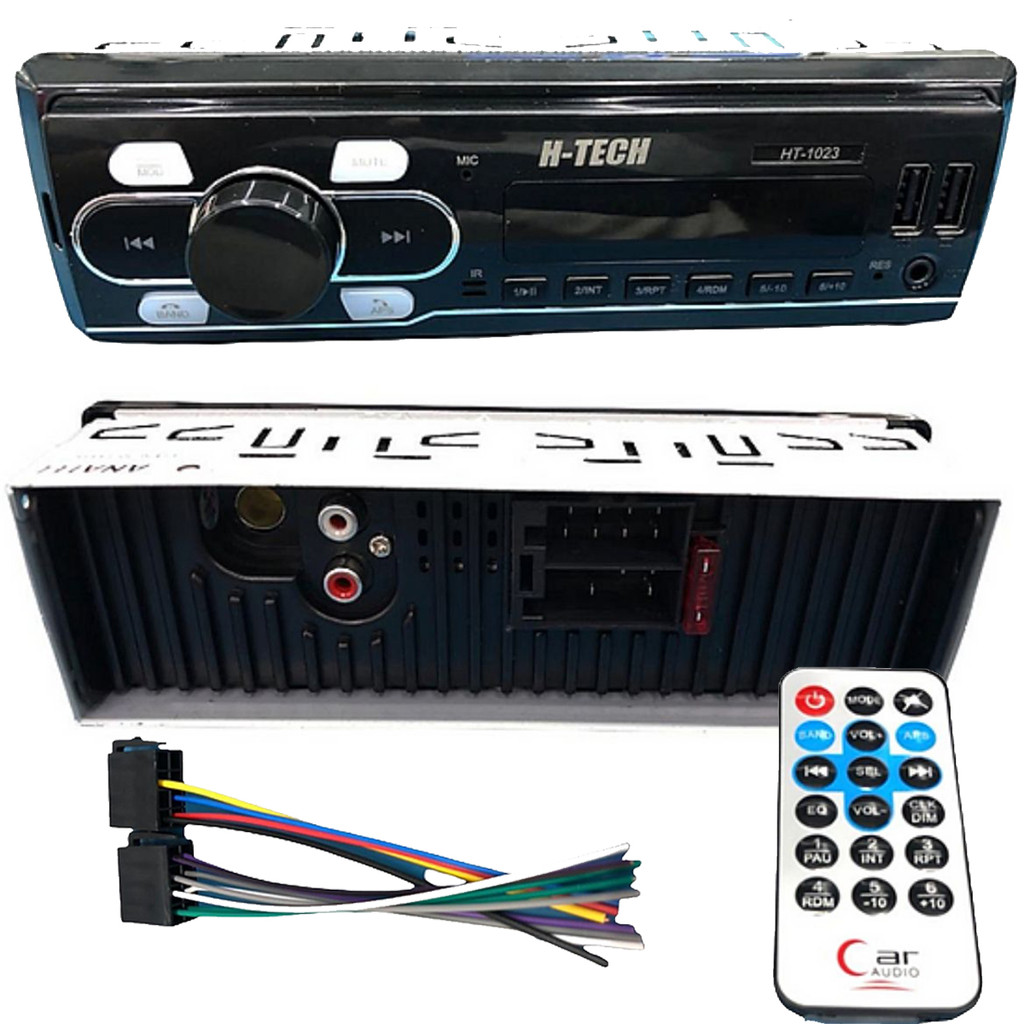 Rádio de Carro BT 1"Din Som Automotivo 2 Entradas USB SD FM c/ Controle Remoto H-Tech - HT-1023