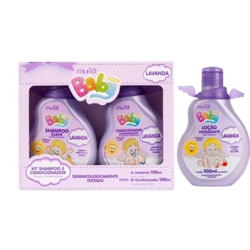 Kit Muriel Baby Lavanda Loção Hidratante 100ml + Shampoo 100ml + Condicionador 100ml em Oferta na Shopee