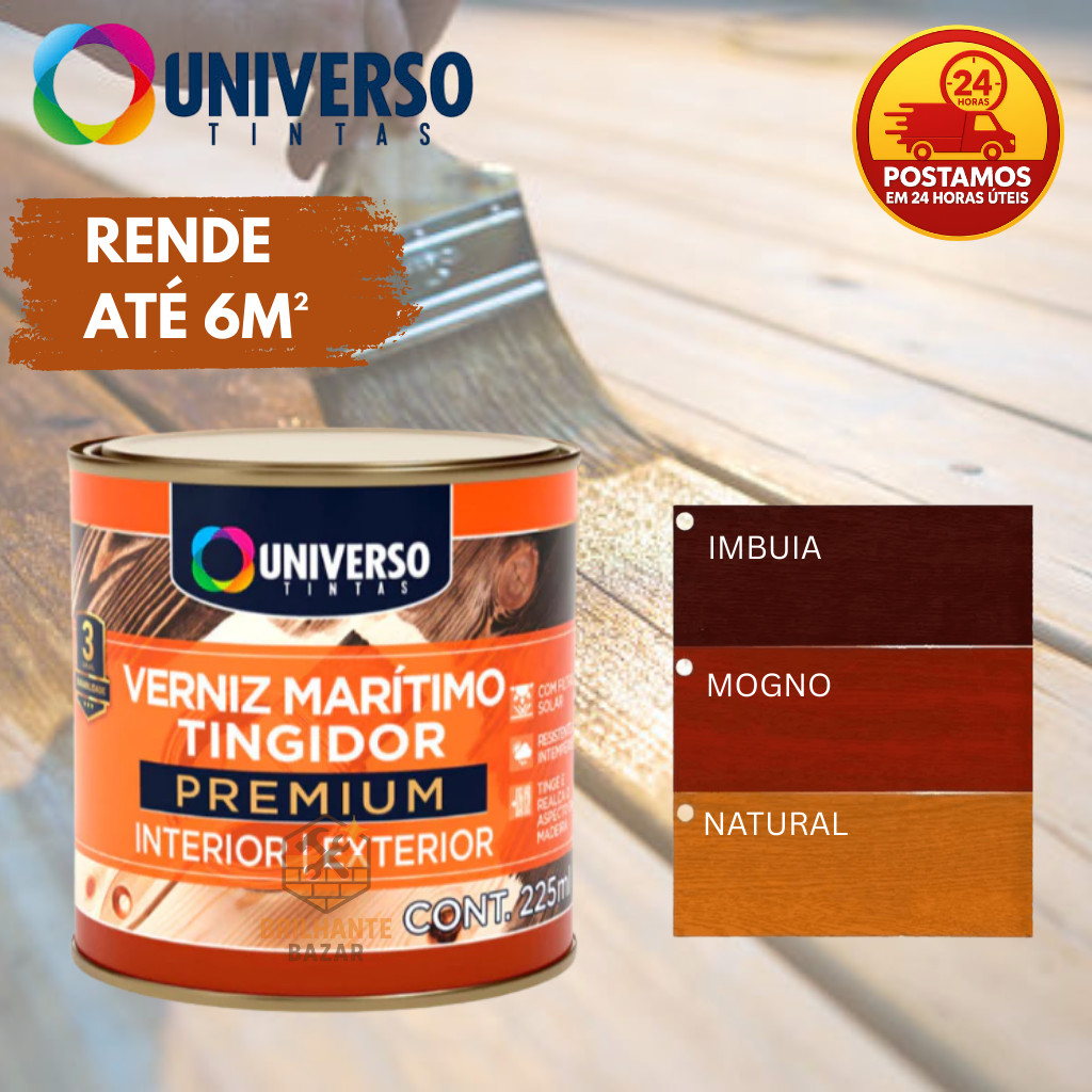 Verniz Para Madeira Maritímo Tingidor Premium 1/16ml - 225ml Interior ou Exterior - Universo