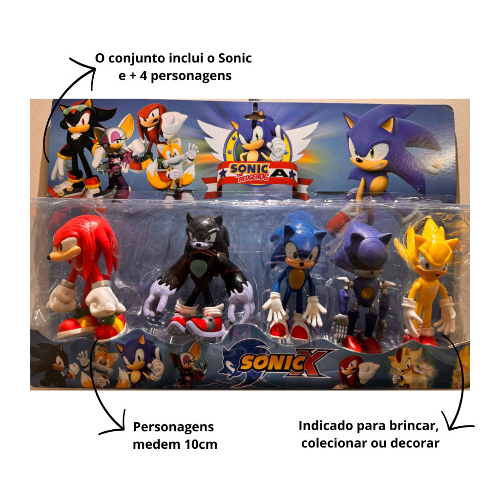 Kit Sonic Cartela 5 Bonecos Personagens Filme Novo Sonic Tail Knuckles Envio Imediato alta Qualidade