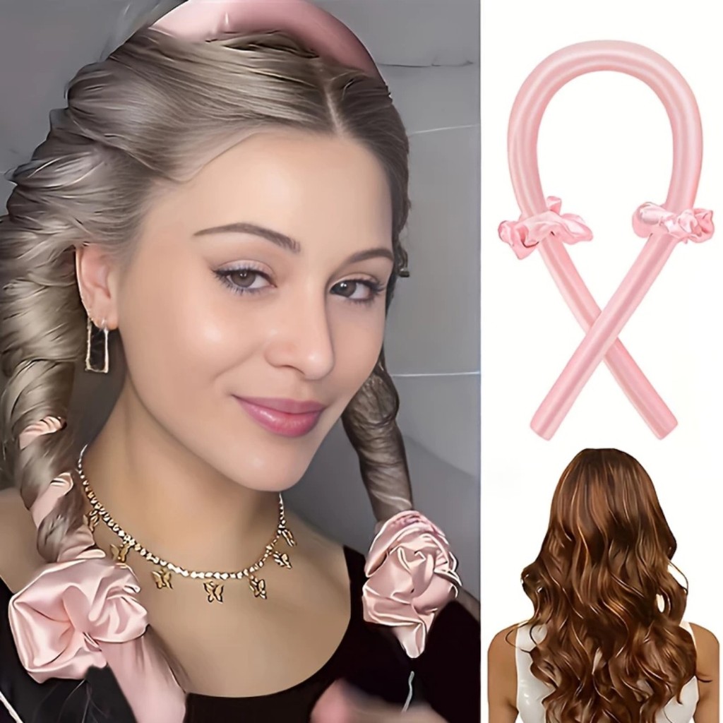 Modelador de Cachos Sem Calor em Cetim + 2 Scrunchies | Ondas Naturais | Uso Noturno Confortável em Oferta na Shopee