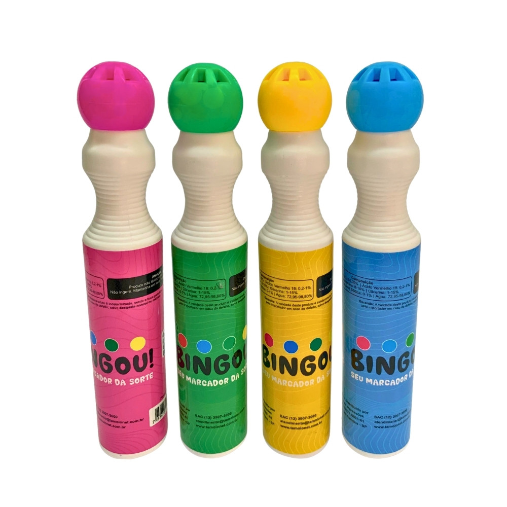 Marcador de Bingo Kit 4 Cores 40ml Caneta Carimbo Colorida