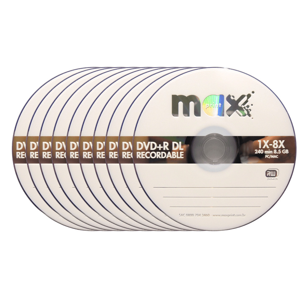 Kit 10x de mídia DVD+R  Dual Layer Slim 8.5GB 1X-8X 50231-4 no Estojo Slim
