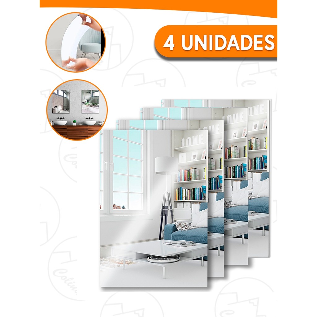 Kits De Até 4 Espelhos Auto Adesivo Acrilico Decorativo 20x30 Retangulares Nanoshop