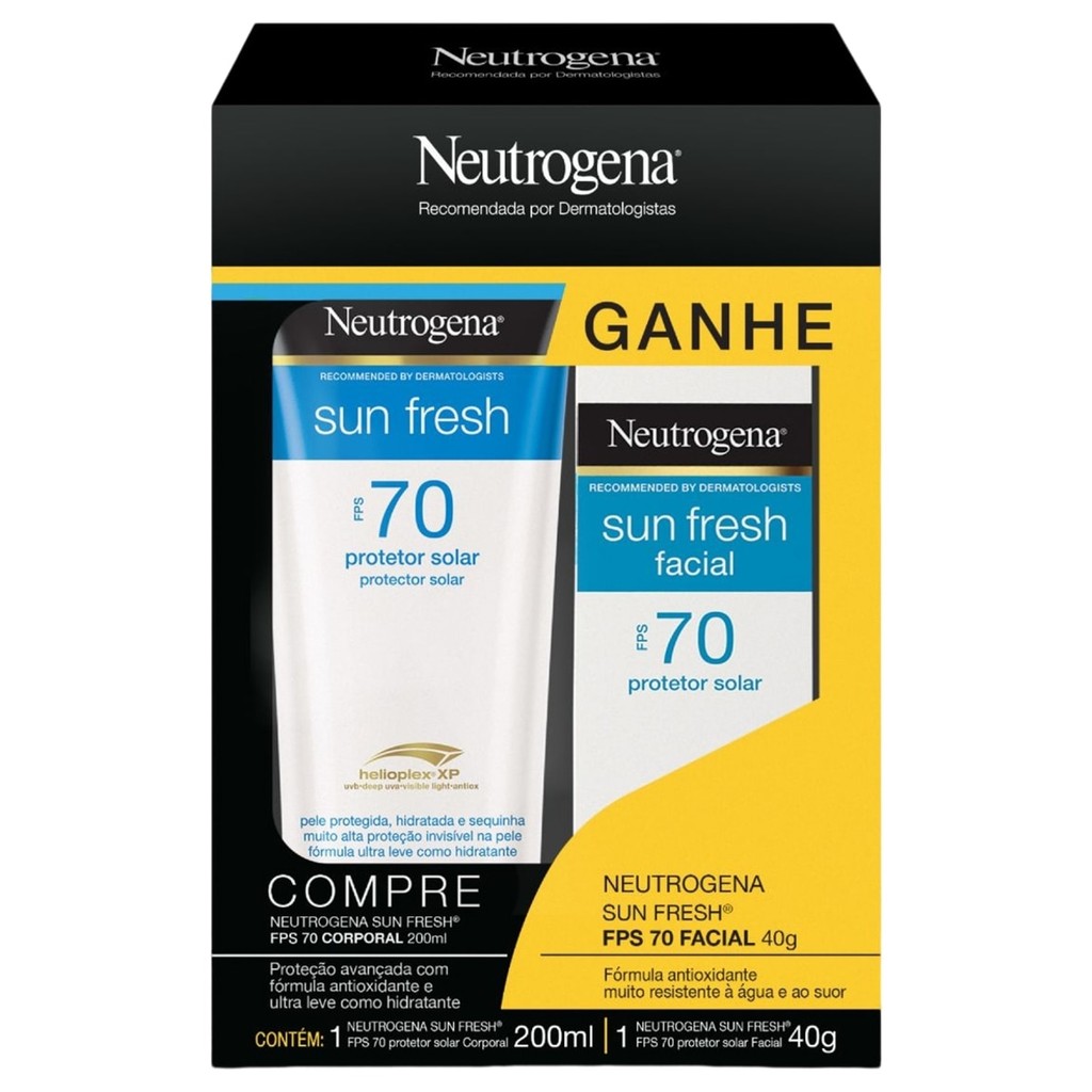 Kit Protetor Solar Corporal Neutrogena Sun Fresh FPS70 200ml Ganhe Facial 40g em Oferta na Shopee