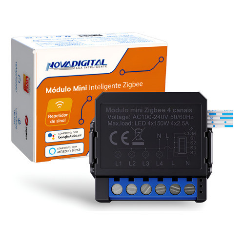 Interruptor Mini Módulo Relé Zigbee 4 Canais Bivolt Nova Digital Automação Residencial Tuya Alexa