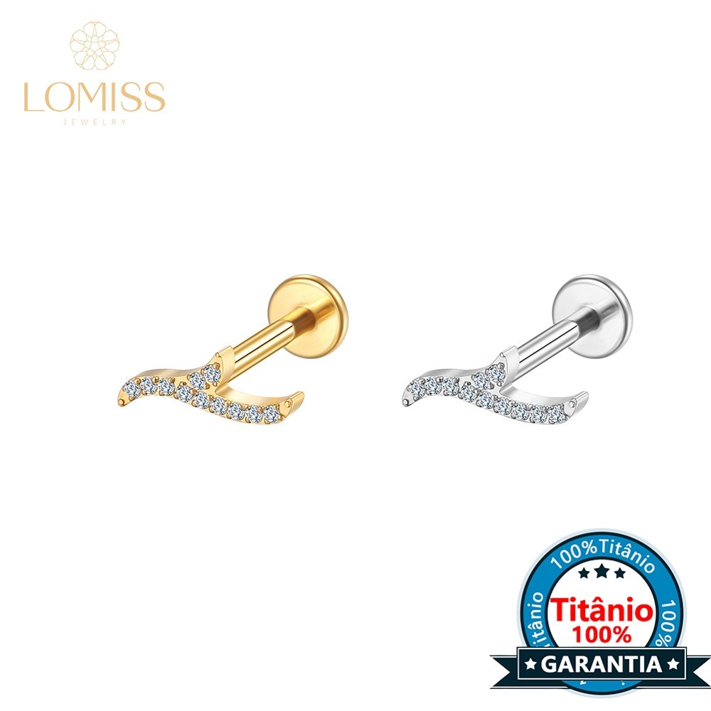 LOMISS Piercing Orelha Labret Titânio PVD Onda Zircônia Helix Flat Conch Tragus Lóbulo